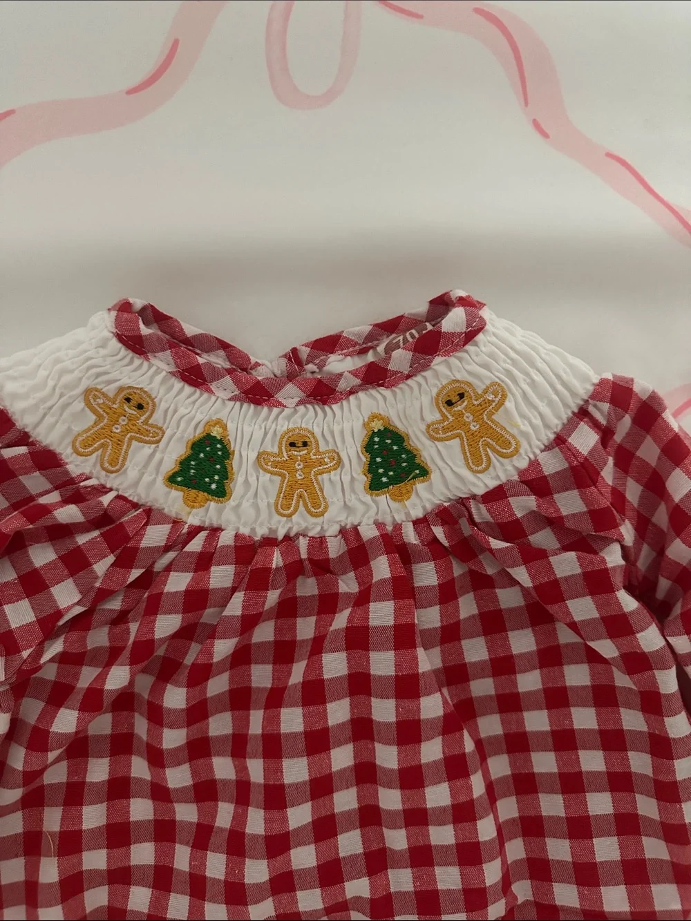 Red Gingham Baby Romper with Holiday Smocked Collar